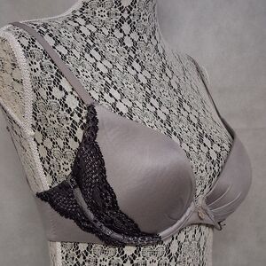 Fabulous by Victoria's Secret Plunge Bra 34C Gray Black Padded Lined